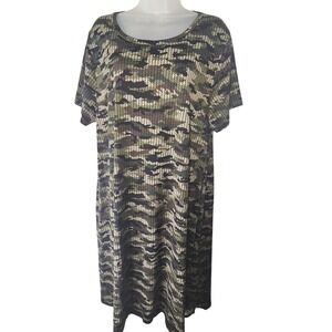 Lularoe 3X Carly Dress Green Black Camouflage Camo Rare Pattern